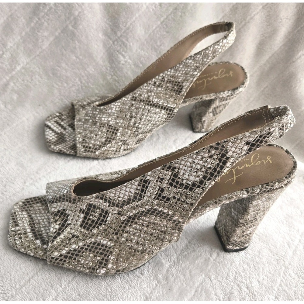 Sugar Tart Snakeskin Slingback Heels Sz 9 Block‎ Heel Open Square Toe Shoes - Picture 4 of 11